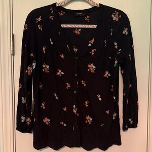 Lucky Brand Black Floral Button-Front Blouse